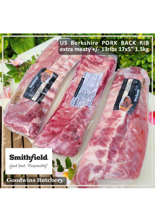 Pork baikut iga babi frozen BACK RIB backrib US Berkshire SMITHFIELD +/- 7x5" 12-13rib 1.6kg (price/kg)